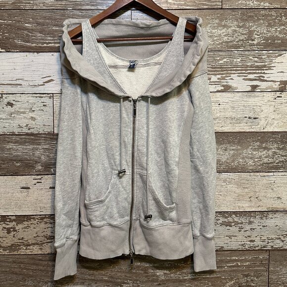 Free People Light Heather Grey Zip Up Women's Cute Shoulder Cover Tank Hoody - Picture 1 of 5